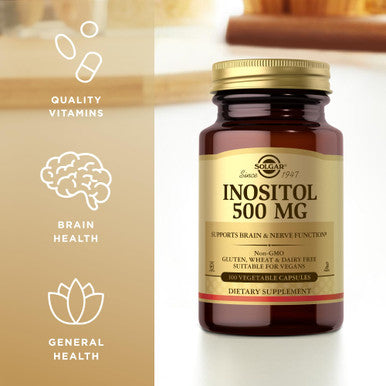 Solgar Inositol 500 Mg - 100 Vegetable Capsules - Supports Cellular Function & Brain Health - Vegan Gluten Free Dairy Free Kosher - 100 Servings