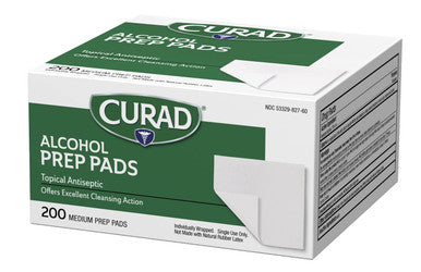 Curad Alcohol Disinfectant Prep Pads 2-ply Medium Size 200 Count