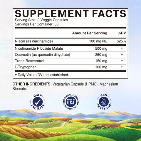 Vitalitown Nmn Supplement Alternatives Nad Supplement 1100Mg Boosted With Resveratrol & Nicotinamide Riboside - Anti-Aging Cellular Energy Longevity - Enhanced Absorption Formula - 60 Vegan Capsules