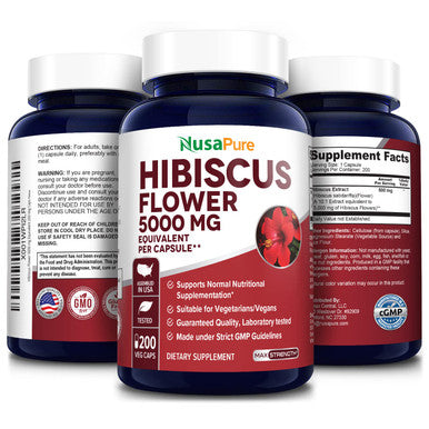 NusaPure Hibiscus Flower 5000 mg 200 Vegetarian Caps (Non-GMO & )