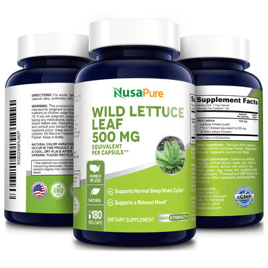 Wild Lettuce Leaf 500 mg 180 Veggie caps ( Non-GMO, Extract 4:1 & Gluten-Free)