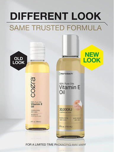 Vitamin E Oil For Skin 30,000 IU | 4 fl oz | 100% Pure Oils | Moisturizing Oil | Non-GMO, Vegetarian | By Horbaach | Packaging May Vary