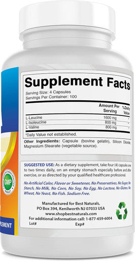 Best Naturals BCAA Branch Chain Amino Acid 3200mg per Serving 400 Capsules - Pharmaceutical Grade - 100% Pure Instantized Formula | Pre/Post Workout Bodybuilding Supplement | Boost Muscle Growth