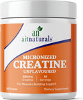 Aitnaturals 100% Micronized Creatine Monohydrate Powder Unflavoured - 400g/80 servings | Muscle Building Support Boosts Energy Replenishes ATP Levels Post Workout Supplement Non-GMO Gluten-