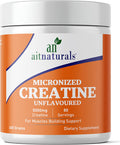 Aitnaturals 100% Micronized Creatine Monohydrate Powder Unflavoured - 400g/80 servings | Muscle Building Support Boosts Energy Replenishes ATP Levels Post Workout Supplement Non-GMO Gluten-