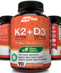 NutriFlair Vitamins D3 (5000iu/125mcg) + K2 (as Mk7) - Made with Plant-Based Ingredients Plus BioPerine Black Extract, 90 Capsules - Supports Healthy Immune, Heart and Health - Non-GMO Pills