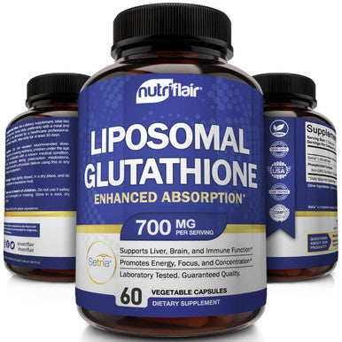 NutriFlair Liposomal Glutathione Setria 700mg - Pure Reduced, Stable, Active Form L Glutathione reductase (GSH), Enhanced Absorption - Non GMO Antioxidant, Detox, Cardiovascular, Brain, Immune Health