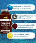 Igennus Healthcare Nutrition Pure & Essential High Absorption rTG, Wild Fish Oil 1360mg, Non-GMO, 2:1 Ratio EPA DHA 1000mg & Astapure Astaxanthin 1mg, Lemon Flavor, 180 Capsules