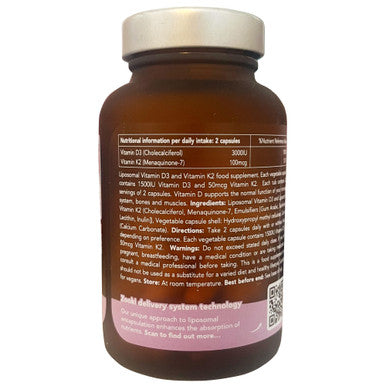 Zooki 3000iu Liposomal Vitamin D3 + K2 Capsules | 4X Higher Absorption | Ultimate Immunity Bones Muscles Support | Vegan | (30 Servings)