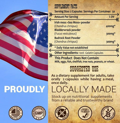 HERBALICIOUS Sea Moss Capsules - 1000 Mg Irish Sea Moss With Bladderwrack And Burdock Root For Immune Support, Thyroid Supplement, Healthy Skin, And Detox - 100 Irish Sea Moss Capsules