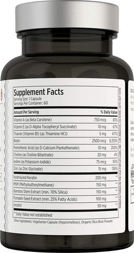 LES Labs Hair Health Hair Growth Supplement Improved Thickness Strength Fullness Keratin Biotin Pumpkin Seed MSM 60 Capsules