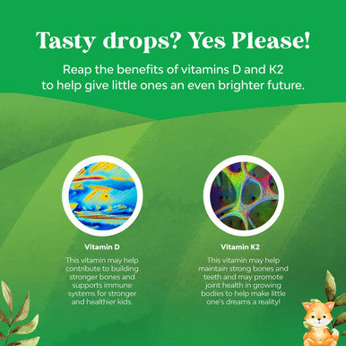 Natures Craft Liquid Vitamin D3 Drops for Kids - Organic Vitamin D for Kids and Babies with Vitamin K2 - Vegan Vitamin D3 K2 Kids Vitamins for Immune Support - Liquid Vitamin D Drops for Infants Toddlers and Kids