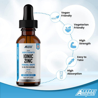 Ionic Zinc Liquid Drops - 60ml Glass Bottle - 120 Servings - High Strength 15mg - Boosts Metabolism & Supports Healthy Immune System