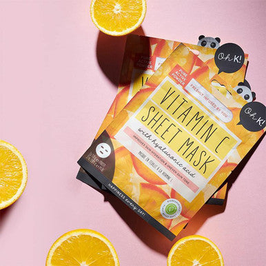 Oh K Vitamin C Sheet Mask for Dry and Dehydrated Skin, with added Hyaluronic Acid, Brightening Face Mask, Biodegradable, Vegan and Cruelty Free, 41g