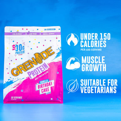 Grenade Whey Blend High Protein Powder Low Sugar with 30g Protein per Serving 50 Servings Birthday Cake 2 kg