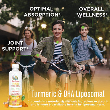 Maryruth Organics | Liposomal Turmeric & DHA | Curcumin | Ginger Root Oil | Algal DHA & Vitamin E | Cognitive Function | Mood Support | Joint Health | Liquid Supplement | 15.22 oz