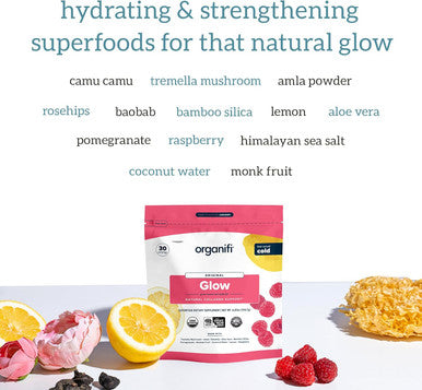 Organifi Glow - Vegan Collagen Powder For Women - Organic Flavored Water Ingredient, 30 Servings
