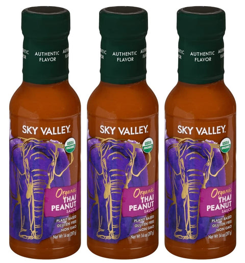 Sky Valley Thai Peanut Sauce - Gluten Free Peanut Sauce, Mild Heat, Authentic Flavor, Organic, Vegan, Non GMO, Gluten Free, Peanut Sauce for Spring Rolls- 14 Oz, 6-Pack