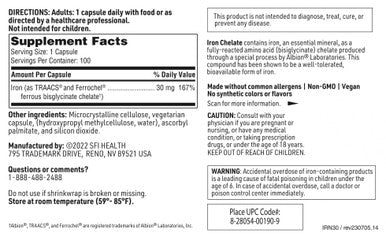 Klaire Labs Iron Bisglycinate Chelate Supplement 30mg 100 Capsules