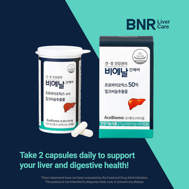 Acebiome Bnr Liver Care Milk Thistle Probiotics and Prebiotics Silymarin Liver and Digestive Support 5 Billion CFU d 60 Capsules