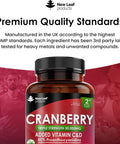 Cranberry Tablets Triple Strength 30,000Mg - 120 Cranberry Supplements Enriched With Vitamin C & D - Cranberry Supplements For Women And Men - Vegan Cranberry Tablets Made In Uk By Leaf