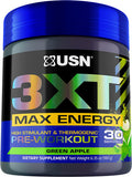USN 3XT Max Energy Pre-Workout Supplement Powder for Energy, Endurance, and Pump, Preworkout Drink Mix, Nitric Oxide, Citrulline, Caffeine, Zero Creatine, Green Apple (30 Servings)