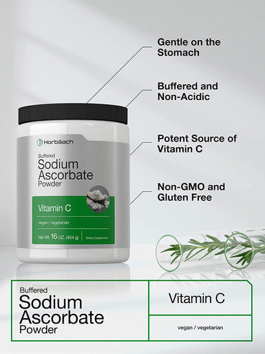 Buffered Sodium Ascorbate Vitamin C Powder | 16 oz | Vegan, Non-GMO, and Gluten Free Supplement | by Horbaach