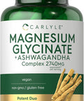 Carlyle Magnesium Glycinate with Ashwagandha | 2740mg Complex | 120 Vegetarian Capsules | Potent Duo | Non-GMO and Gluten Supplement