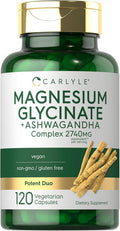 Carlyle Magnesium Glycinate with Ashwagandha | 2740mg Complex | 120 Vegetarian Capsules | Potent Duo | Non-GMO and Gluten Supplement