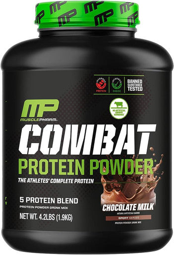 MusclePharm Combat Protein Powder, 5 Protein Blend, Chocolate Milk, 4.1 Pounds, 52 Servings