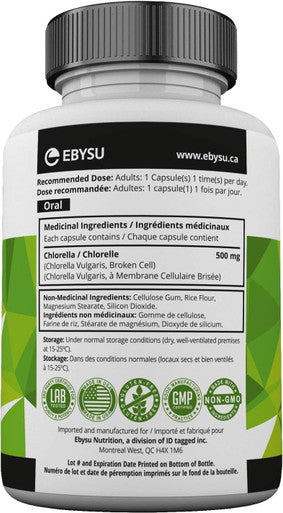EBYSU Chlorella Supplement Broken Wall Antioxidant Normal Immune System Function Support 500mg Capsules