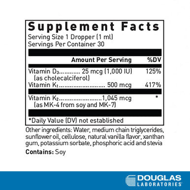 Douglas Laboratories Liquid D & K | Vitamins K-1 K-2 And Vitamin D3 To Support Optimal Bone Health | 1 Fl. Oz. | Natural Vanilla Flavor