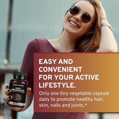 Trio Nutrition Hair Abundance Natural Vitamin Supplement For Hair Growth, Strong Nails And Smooth Skin Boosted With Collagen, Keratin, Zinc & Selenium Biotin 10000Mcg 30 Day Supply