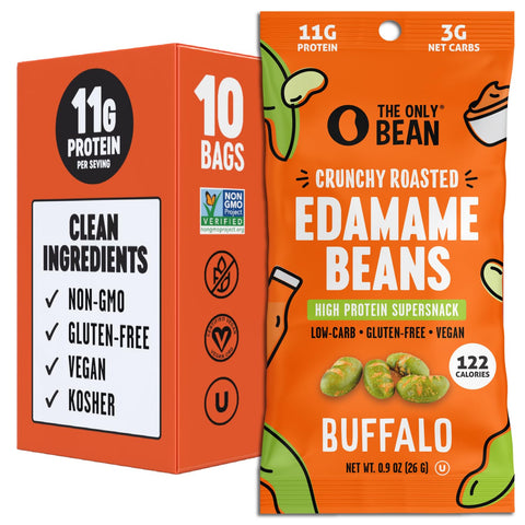 The Only Bean Crunchy Dry Roasted Edamame Snacks (Sea Salt) Healthy High Protein(11g) Keto Food Low Carb Gluten Office Vegan Food 100 Calorie Snack Pack 0.9oz 10 Pack
