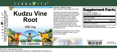 Terravita Kudzu Vine Root - 450 Mg (100 Capsules, Zin: 511857)