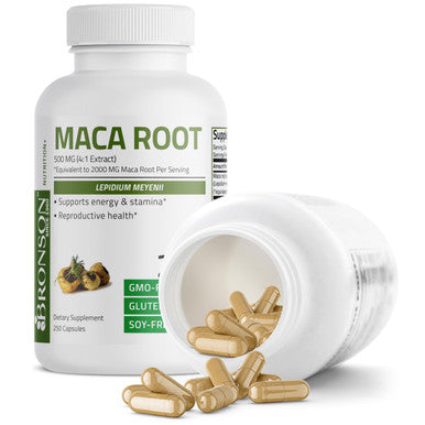 Bronson Maca Root (From 500Mg 4:1 Extract Equivalent To 2000Mg Per Serving), Lepidium Meyenii - Non-Gmo, 250 Vegetarian Capsules