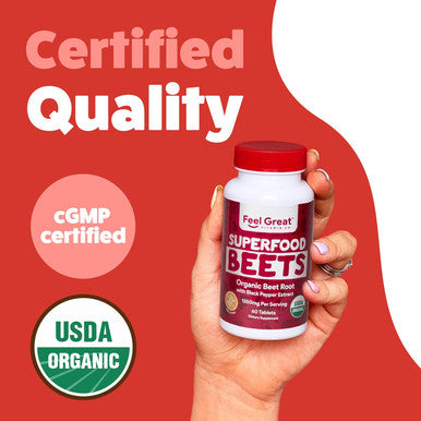 Feel Great Vitamins Organic Beet Root Powder Supplements (Tablets) Beets Nitric Oxide Supplement Red Beet Powder Support Healthy Circulation With Natural Nitrates For Natural Energy