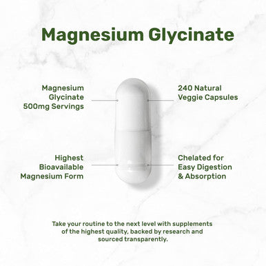 Deal Supplement Magnesium Glycinate 500Mg, 240 Veggie Capsules Chelated For Easy Absorption Highly Purified Essential Trace Mineral For Muscle, Joint, Heart, & Digestive Health