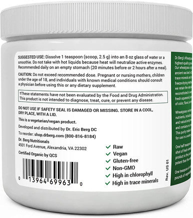 Dr. Berg's Wheatgrass Superfood Powder - Raw Juice Organic Ultra-Concentrated Rich in Vitamins and Nutrients - Chlorophyll and Trace Minerals - 60 Servings - Gluten- Non-GMO - 5.3 oz (1 Pack)