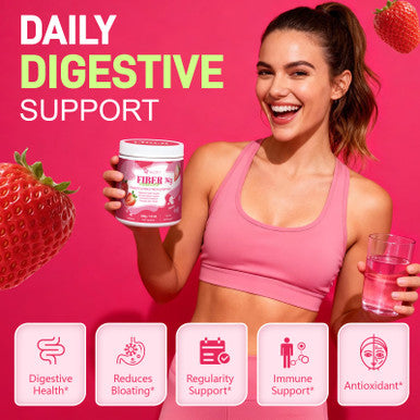 Migcopat 14G Fiber Supplement With Probiotics Prebiotics Digestive Enzymes Vitamin C Magnesium Fruit&Herb Powder Fiber Powder For Digestive Health & Skin Health No Sugar Strawberry 40 Serv