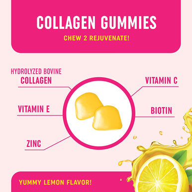 Collagen Gummies 200MG with Biotin 2500MCG Vitamin C E Zinc Lemon Flavor Anti Aging Hair Growth Skin Strong Nails Hydrolyzed Collagen Protein Supplements 60 NonGMO Gummy Vitamins