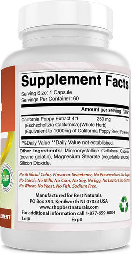Best Naturals California Poppy 1000 mg Equivalent - 60 Capsules