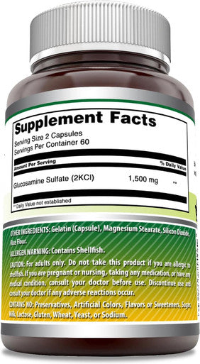 Amazing Nutrition Formulas Glucosamine Sulfate Supplement | 1500 Mg Per Serving | 120 Capsules | Non-GMO | Gluten- | Made in USA