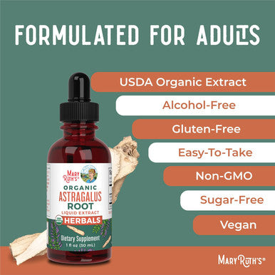 Maryruth Organics Astragalus Root Sugar USDA Organic Astragalus Extract for Immune Support Focus and Cardiovascular Support Astragalus Root Organic Liquid Drops Non-GMO Vegan 1 Fl Oz