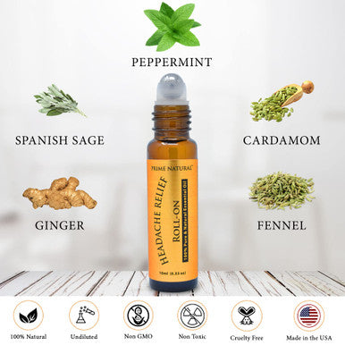 PRIME NATURAL Headache Relief Essential Oil Roll On 10Ml