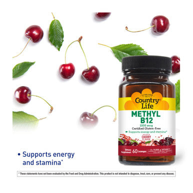 Country Life Methyl B12 Supports Energy & Stamina 1000Mcg 60 Lozenges Certified Gluten Free Certified Vegan