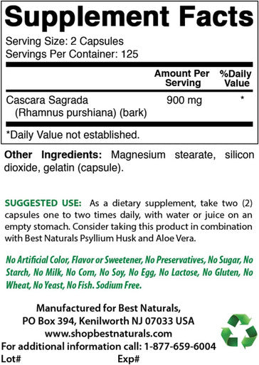 Best Naturals Cascara Sagrada 450 mg 250 Capsules (250 Count (Pack of 3))