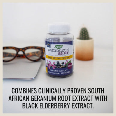 Nature's Way Sambucus Relief Gummies with Elderberry, Vitamin C, Zinc and South African Geranium, Immune Support, 60 Count