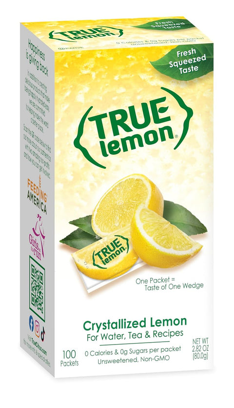 True Citrus TRUE LEMON Original Lemonade Drink Mix No Artificial Sweeteners Low Calorie Water Flavor Packets & Water Enhancer with Stevia 30 Count (Pack of 1)