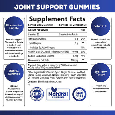Joint Support Gummies Extra Strength Glucosamine & Vitamin E - Natural Joint & Flexibility Support Gummy - Best Cartilage & Immune Health Support Supplement for Women & Men - 60 Gummies
